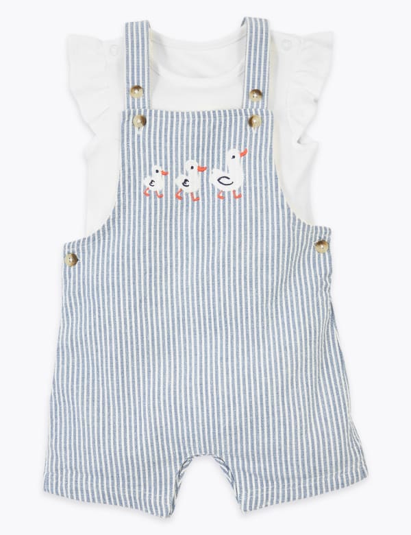 2 Piece Pure Cotton Dungarees Outfit (0-3 Yrs)