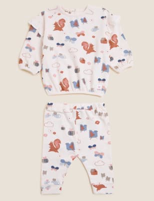 

M&S Collection Conjunto de 2 piezas de algodón con estampado de la naturaleza (0-3 años) - Cream Mix, Cream Mix