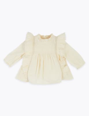 Pure Cotton Frill Top (0-3 Yrs) | M&S