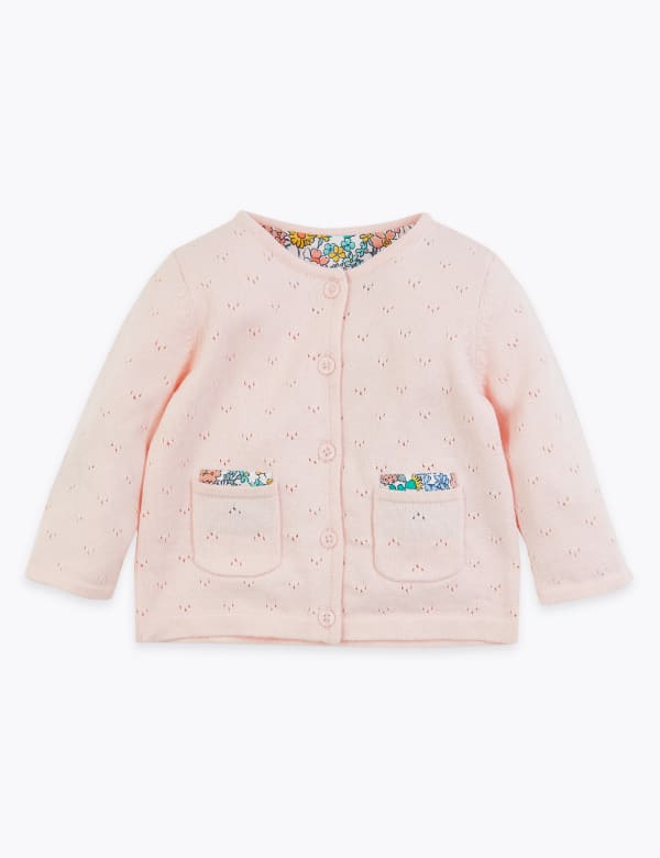Cotton Pointelle & Floral Cardigan (0 -36 Mths)
