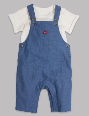 2 Piece Pure Cotton Bodysuit & Dungarees Outfit