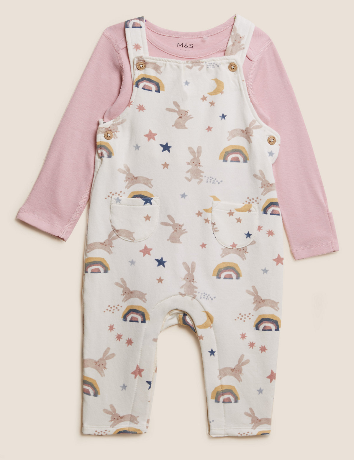 2pc Cotton Rich Bunny Print Dungaree Outfit (0-3 Yrs)