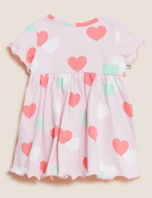 

M&S Collection Kleid aus reiner Baumwolle mit Herzmuster (0-3 J.) - Pink Mix, Pink Mix