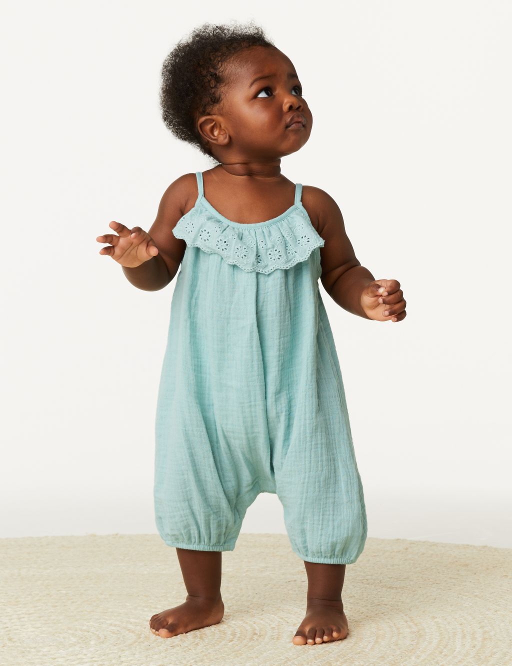 Pure Cotton Broderie Romper (0-3 Yrs) image 4