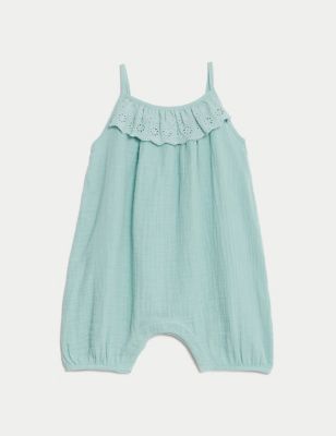 Pure Cotton Broderie Romper (0-3 Yrs)