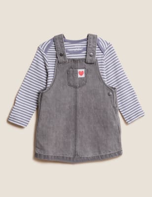 

Girls M&S Collection 2pc Pure Cotton Dungaree Dress Outfit - Mid Grey, Mid Grey