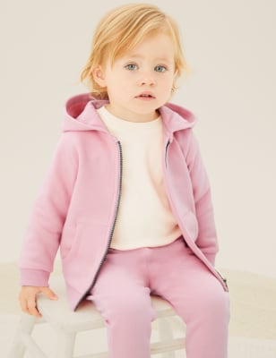 

M&S Collection Sudadera con capucha de algodón con cremallera (0-3 años) - Carnation, Carnation