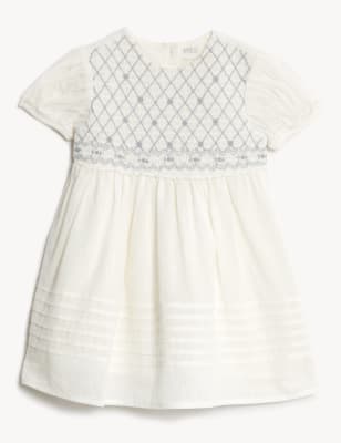 

M&S Collection Kleid mit hohem Baumwollanteil und Stickerei (0-3 J.) - Ivory Mix, Ivory Mix