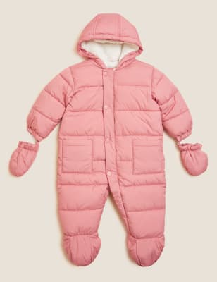 

Girls M&S Collection Snowsuit with Mitts and Booties (0-3 Yrs) - Pink, Pink