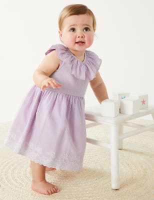 

M&S Collection Besticktes Kleid aus reiner Baumwolle (0-3 J.) - Purple, Purple