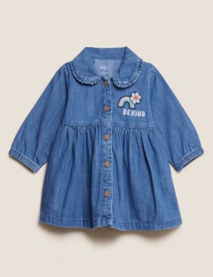 

Girls M&S Collection Pure Cotton Be Kind Slogan Dress (0-3 Yrs) - Denim, Denim