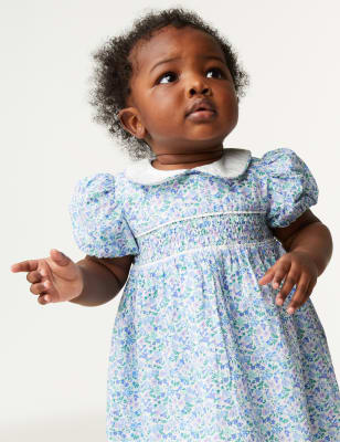 Cotton Blue Ditsy Collar Dress