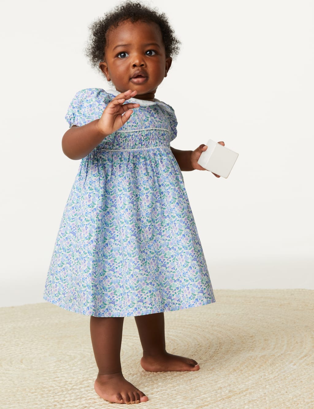 Cotton Blue Ditsy Collar Dress image 4