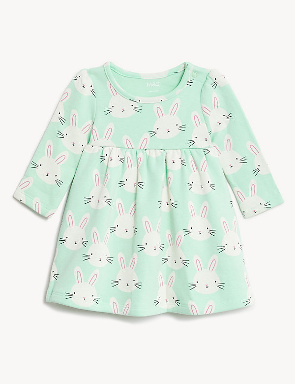 Katoenrijke jurk met konijnprint (0-3 jaar) - NL