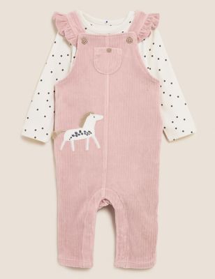 

Girls M&S Collection 2pc Cotton Rich Cord Dungaree Outfit (0-3 Yrs) - Pink, Pink