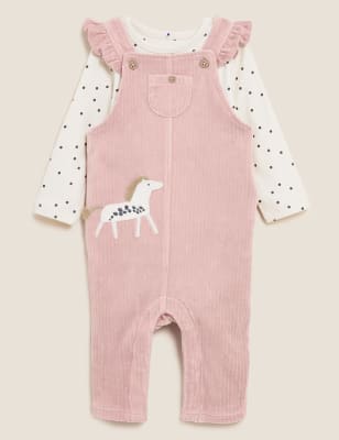 

Girls M&S Collection 2pc Cotton Rich Cord Dungaree Outfit (0-3 Yrs) - Pink, Pink