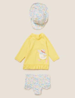 Maillot de bain 3 pièces à motif canard (jusqu'au 3 ans) - Yellow Mix