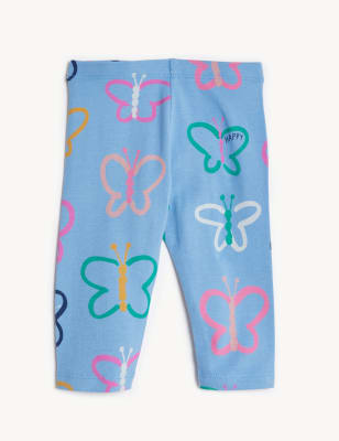 

M&S Collection Leggings mit hohem Baumwollanteil und Schmetterlingsmuster (0-3 J.) - Blue Mix, Blue Mix