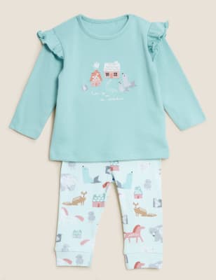 

M&S Collection 2-teiliges Outfit aus reiner Baumwolle mit Hausmotiv (0-3 Jahre) - Cream Mix, Cream Mix