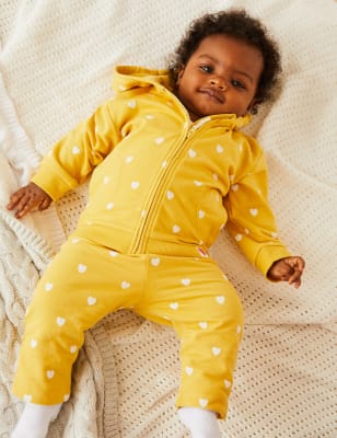 

M&S Collection 2-teiliges Outfit mit hohem Baumwollanteil und Herzmuster (0-3 J.) - Yellow Mix, Yellow Mix