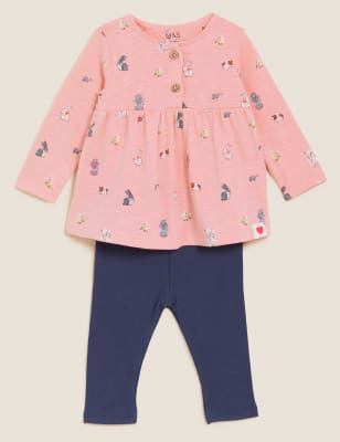 

M&S Collection 2-teiliges Outfit mit hohem Baumwollanteil und Tiermuster (0-3 J.) - Pink Mix, Pink Mix