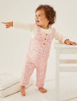 2pc Cotton Rich Floral Dungaree Outfit (0-3 Yrs)