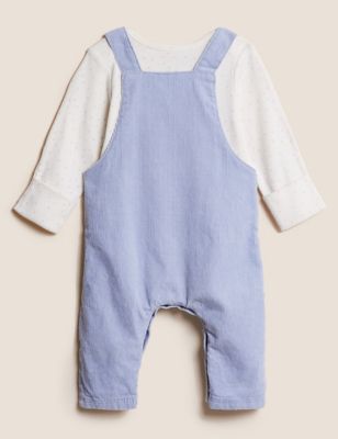M&S Girls 2pc Pure Cotton Cord Bunny Dungaree Outfit (0-3 Yrs)