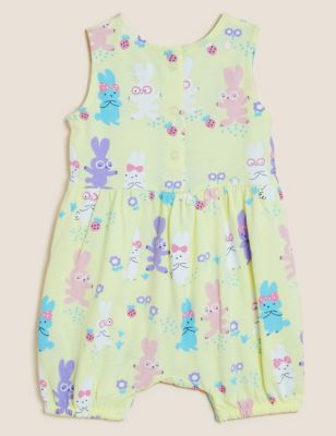 Girls M&S Collection Pure Cotton Rabbit Print Romper (0 - 3 Yrs) - Green Mix