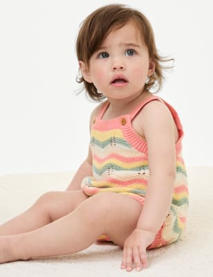 Pure Cotton Striped Crochet Romper (0-3 Yrs) - GR