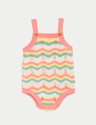 Pure Cotton Striped Crochet Romper (0-3 Yrs)