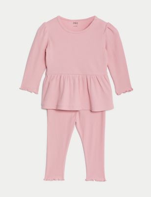 2pc Cotton Rich Ribbed Top & Bottom Outfit (0-3 Yrs)