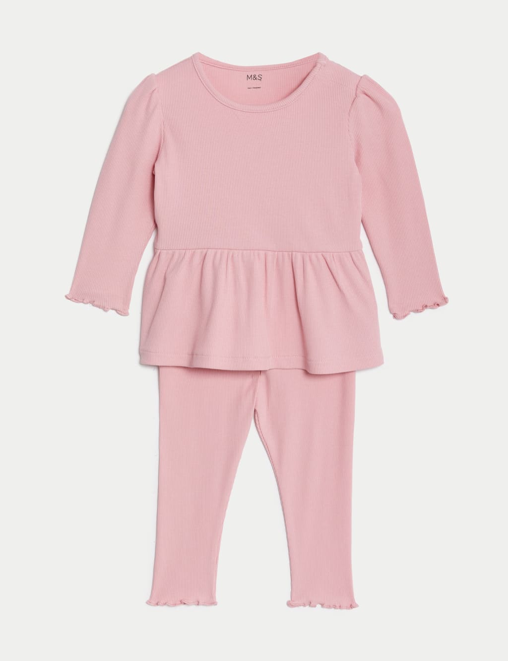 2pc Cotton Rich Ribbed Top & Bottom Outfit (0-3 Yrs) image 1
