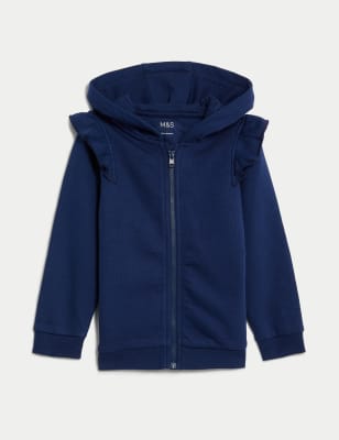 

M&S Collection Sudadera con capucha de algodón con volante (0-3 años) - Navy, Navy