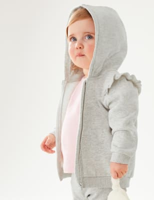 

Girls M&S Collection Cotton Rich Frill Hoodie (0-3 Yrs) - Grey Marl, Grey Marl