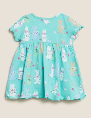 

M&S Collection Kleid aus reiner Baumwolle mit Häschenmuster (0-3 J.) - Green Mix, Green Mix