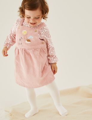 

Girls M&S Collection 3pc Cotton Rich Cord Appliqué Dress Outfit (0-3 Yrs) - Pink Mix, Pink Mix