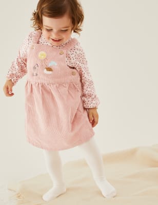 

Girls M&S Collection 3pc Cotton Rich Cord Appliqué Dress Outfit (0-3 Yrs) - Pink Mix, Pink Mix