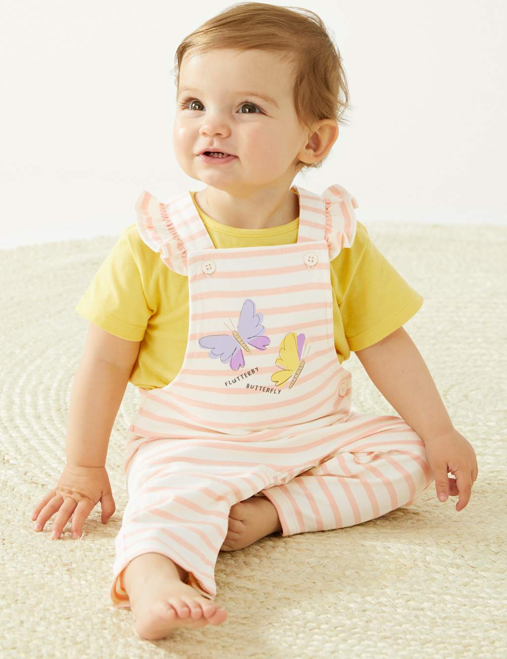 Pure Cotton Striped Dungarees (0-3 Yrs) image 4