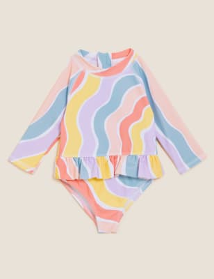 

M&S Collection Bañador de manga larga con estampado de arco iris y volante en la cintura (0-3 años) - Rainbow, Rainbow