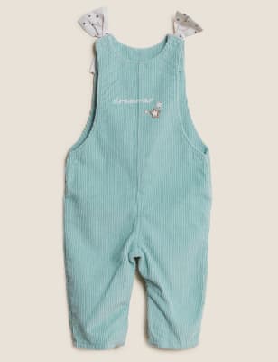 

M&S Collection Latzhose aus reinem Baumwollcord mit Schriftzug „Dreamer“ (0-3 Jahre) - Mint Mix, Mint Mix