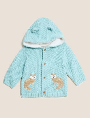 

Girls M&S Collection Cotton Rich Fox Hooded Knitted Jacket - Mint Mix, Mint Mix