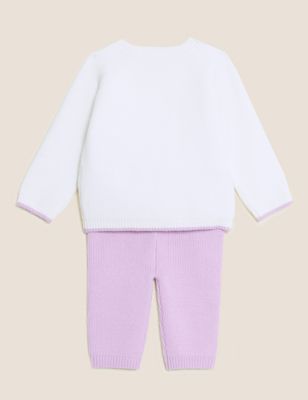 M&S Girls 2pc Knitted Shooting Stars Outfit (0-3 Yrs)