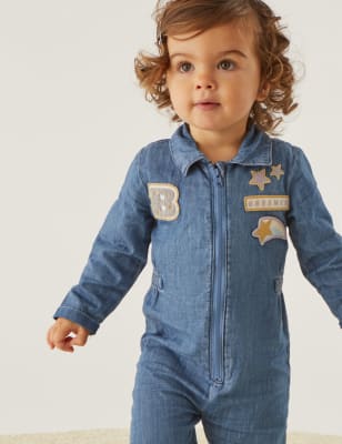 

Girls M&S Collection Denim Embroidered Boiler Suit (0-3 Yrs) - Med Blue Denim, Med Blue Denim