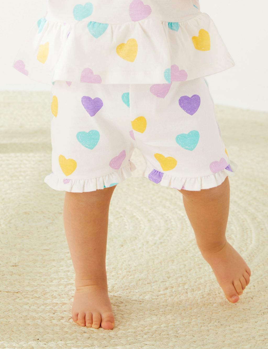 Pure Cotton Heart Print Frill Shorts (0-3 Yrs) image 4