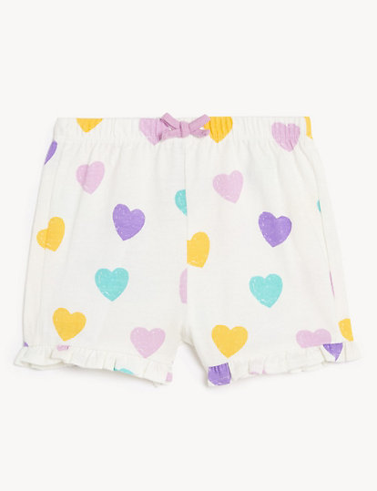 Pure Cotton Heart Print Frill Shorts