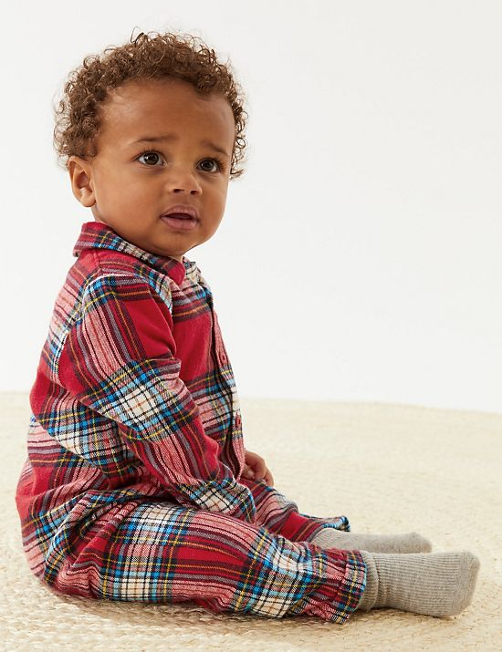 Pure Cotton Checked Family Christmas Romper (0-3 Yrs)