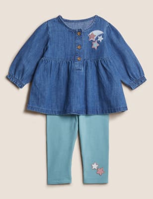 

Girls M&S Collection 2pc Cotton Chambray Embroidered Star Outfit (0-3 Yrs) - Mint Mix, Mint Mix