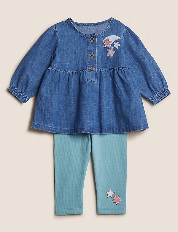 2pc Cotton Chambray Embroidered Star Outfit (0-3 Yrs)
