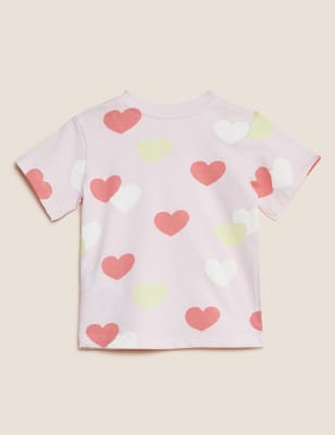 

M&S Collection T-Shirt aus reiner Baumwolle mit Herzmuster (0-3 J.) - Pink Mix, Pink Mix