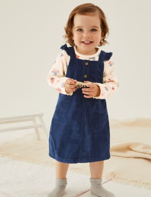 

M&S Collection 2-teiliges Schürzenkleid aus reinem Baumwollcord (0-3 Jahre) - Navy, Navy